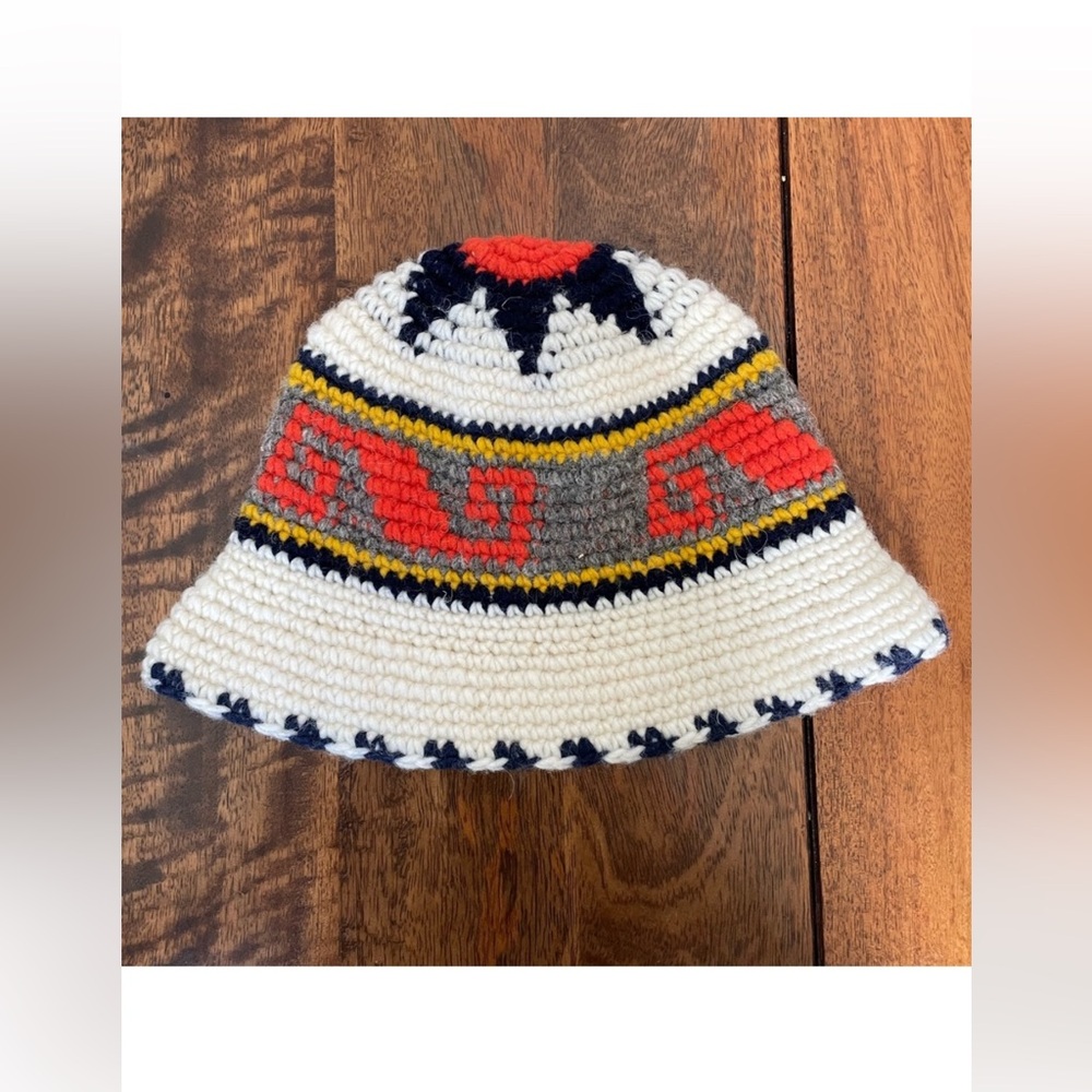 Vintage Handmade Crochet Boho Bucket Hat - Earth Tones Retro Hippie Folk 70s